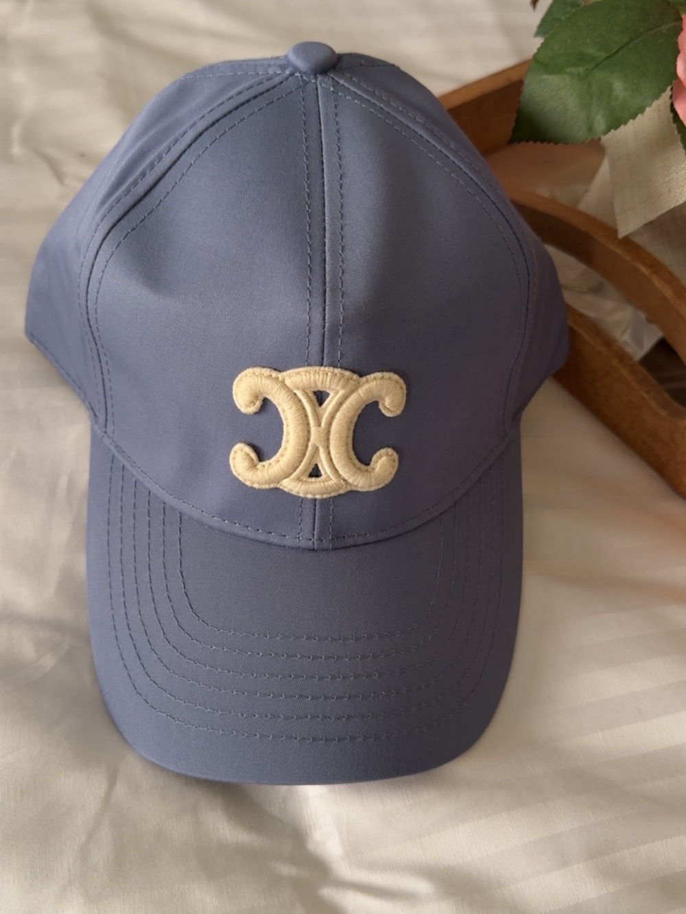 Celine Dusty Blue Baseball Cap with Cream Emblem